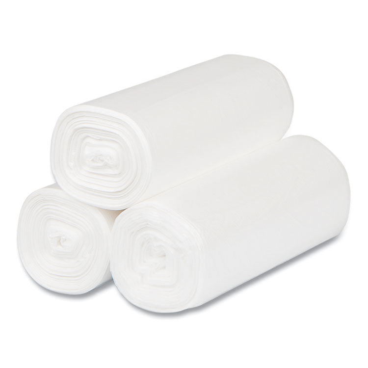 High-Density Commercial Can Liners, 4 gal, 6 mic, 17" x 18", Clear, Perforated Roll, 50 Bags/Roll, 40 Rolls/Carton
