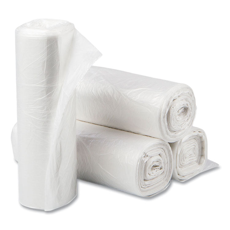 High-Density Commercial Can Liners, 10 gal, 6 mic, 24" x 24", Natural, Perforated Roll, 50 Bags/Roll, 20 Rolls/Carton