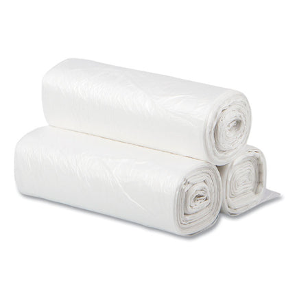 High-Density Commercial Can Liners, 10 gal, 6 mic, 24" x 24", Natural, Perforated Roll, 50 Bags/Roll, 20 Rolls/Carton