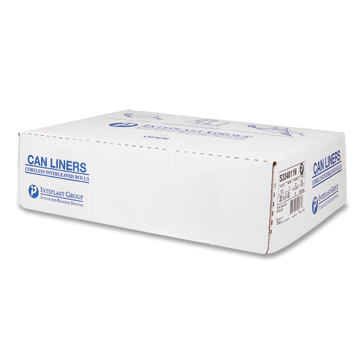 High-Density Commercial Can Liners, 33 gal, 11 mic, 33" x 40", Clear, Interleaved Roll, 25 Bags/Roll, 20 Rolls/Carton