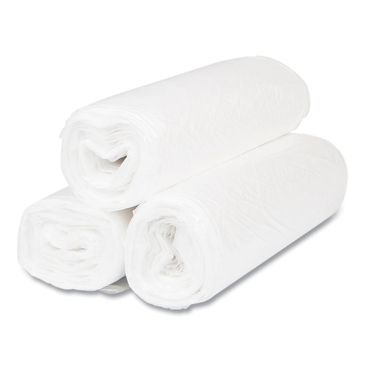 High-Density Commercial Can Liners, 33 gal, 11 mic, 33" x 40", Clear, Interleaved Roll, 25 Bags/Roll, 20 Rolls/Carton