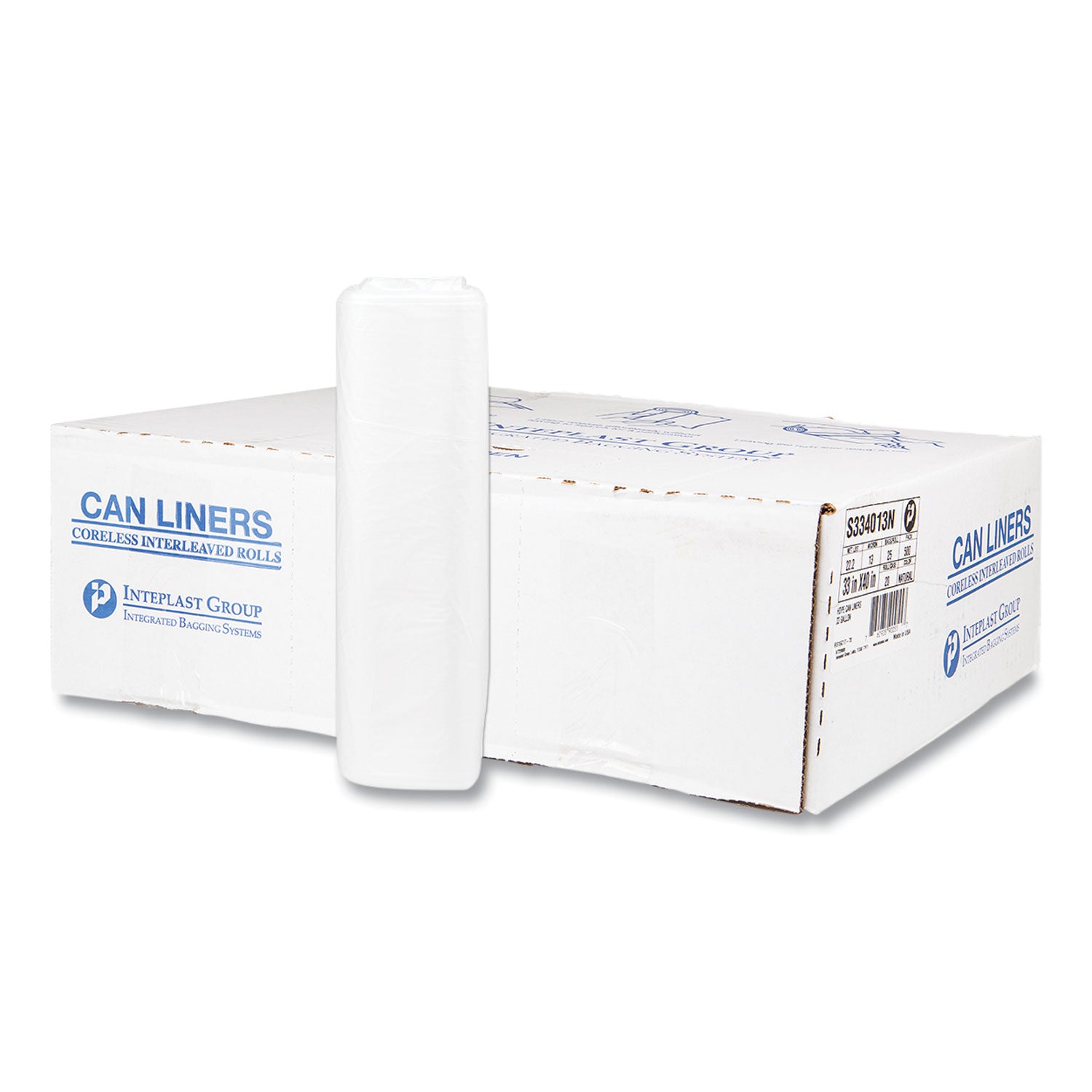 High-Density Commercial Can Liners, 33 gal, 13 mic, 33" x 40", Clear, Interleaved Roll, 25 Bags/Roll, 20 Rolls/Carton