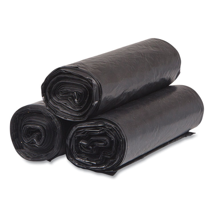High-Density Commercial Can Liners, 33 gal, 16 mic, 33" x 40", Black, Interleaved Roll, 25 Bags/Roll, 10 Rolls/Carton