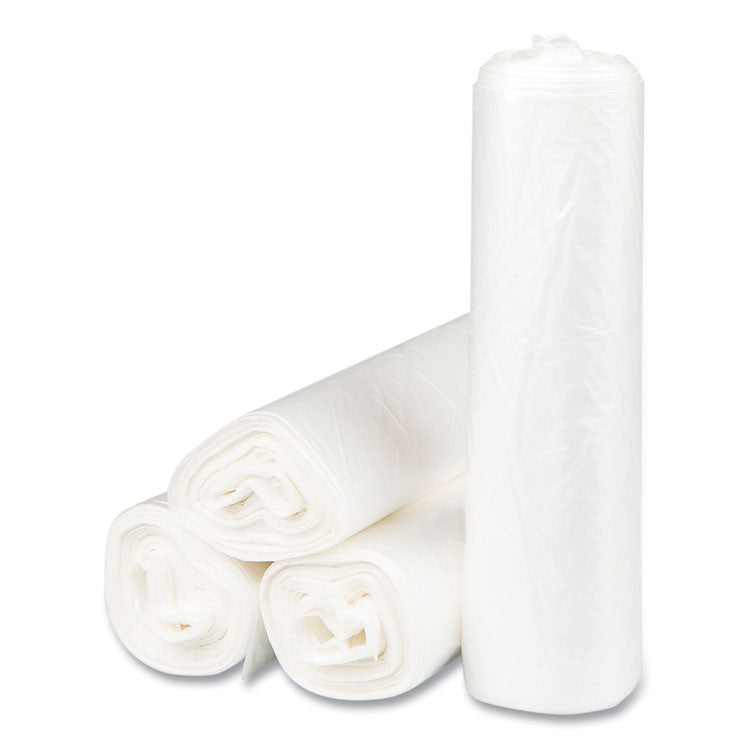 High-Density Commercial Can Liners, 33 gal, 17 mic, 33" x 40", Clear, Interleaved Roll, 25 Bags/Roll, 10 Rolls/Carton