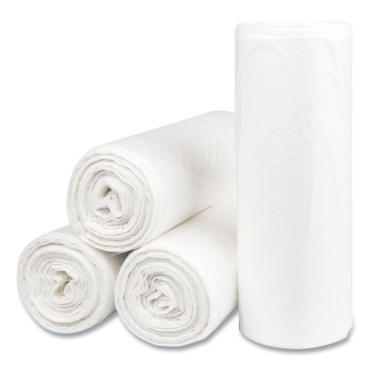 High-Density Commercial Can Liners, 55 gal, 14 mic, 36" x 60", Clear, Interleaved Roll, 25 Bags/Roll, 8 Rolls/Carton