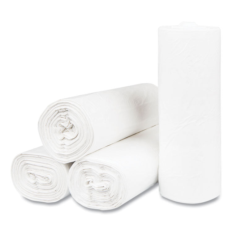 High-Density Commercial Can Liners, 55 gal, 17 mic, 36" x 60", Clear, Interleaved Roll, 25 Bags/Roll, 8 Rolls/Carton