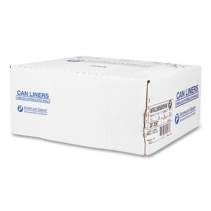 High-Density Commercial Can Liners, 55 gal, 17 mic, 36" x 60", Clear, Interleaved Roll, 25 Bags/Roll, 8 Rolls/Carton