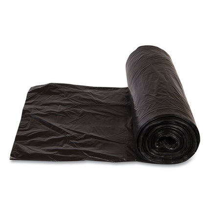 High-Density Commercial Can Liners, 55 gal, 22.1 mic, 36" x 60", Black, Interleaved Roll, 25 Bags/Roll, 6 Rolls/Carton