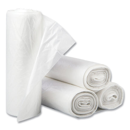 High-Density Commercial Can Liners, 60 gal, 14 mic, 38" x 60", Clear, Interleaved Roll, 25 Bags/Roll, 8 Rolls/Carton
