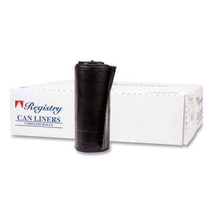 High-Density Commercial Can Liners, 60 gal, 17 mic, 38" x 60", Black, Interleaved Roll, 25 Bags/Roll, 8 Rolls/Carton
