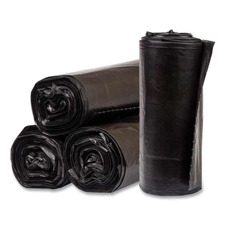 High-Density Commercial Can Liners, 60 gal, 17 mic, 38" x 60", Black, Interleaved Roll, 25 Bags/Roll, 8 Rolls/Carton