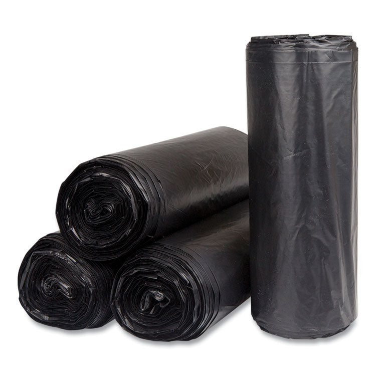 High-Density Commercial Can Liners, 60 gal, 22 mic, 38" x 60", Black, Interleaved Roll, 25 Bags/Roll, 6 Rolls/Carton