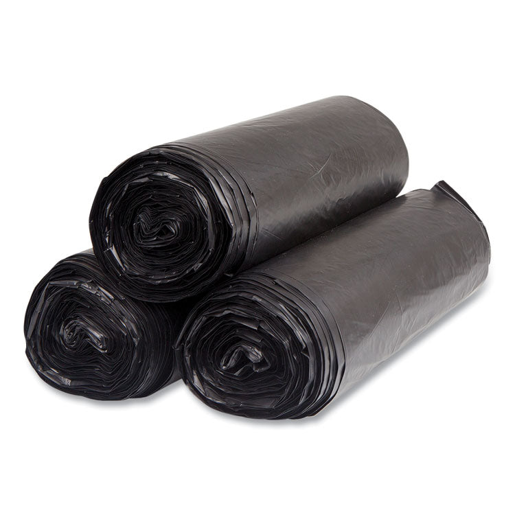 High-Density Commercial Can Liners, 60 gal, 22 mic, 38" x 60", Black, Interleaved Roll, 25 Bags/Roll, 6 Rolls/Carton