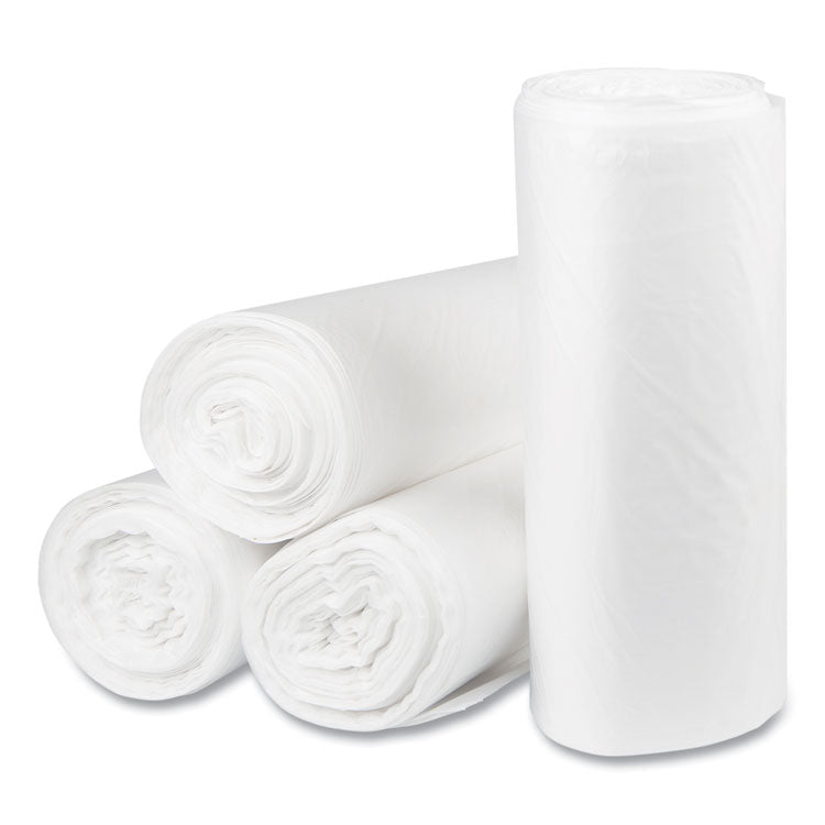 High-Density Commercial Can Liners, 60 gal, 22 mic, 38" x 60", Clear, Interleaved Roll, 25 Bags/Roll, 6 Rolls/Carton