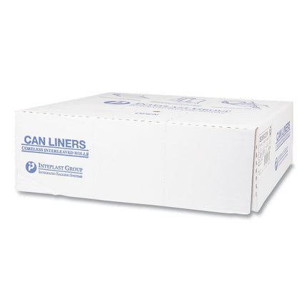 High-Density Commercial Can Liners, 60 gal, 22 mic, 38" x 60", Clear, Interleaved Roll, 25 Bags/Roll, 6 Rolls/Carton
