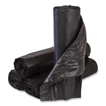 High-Density Commercial Can Liners, 45 gal, 12 mic, 40" x 48", Black, Interleaved Roll, 25 Bags/Roll, 10 Rolls/Carton