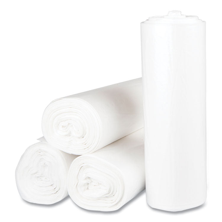 High-Density Commercial Can Liners, 45 gal, 12 mic, 40" x 48", Clear, Interleaved Roll, 25 Bags/Roll, 10 Rolls/Carton