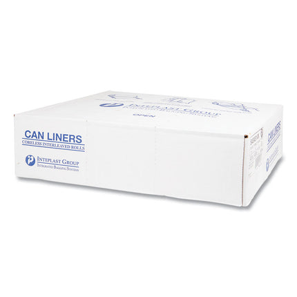 High-Density Commercial Can Liners, 45 gal, 14 mic, 40" x 48", Clear, Interleaved Roll, 25 Bags/Roll, 10 Rolls/Carton