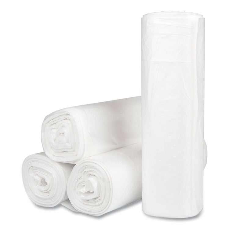 High-Density Commercial Can Liners, 45 gal, 16 mic, 40" x 48", Clear, Interleaved Roll, 25 Bags/Roll, 10 Rolls/Carton