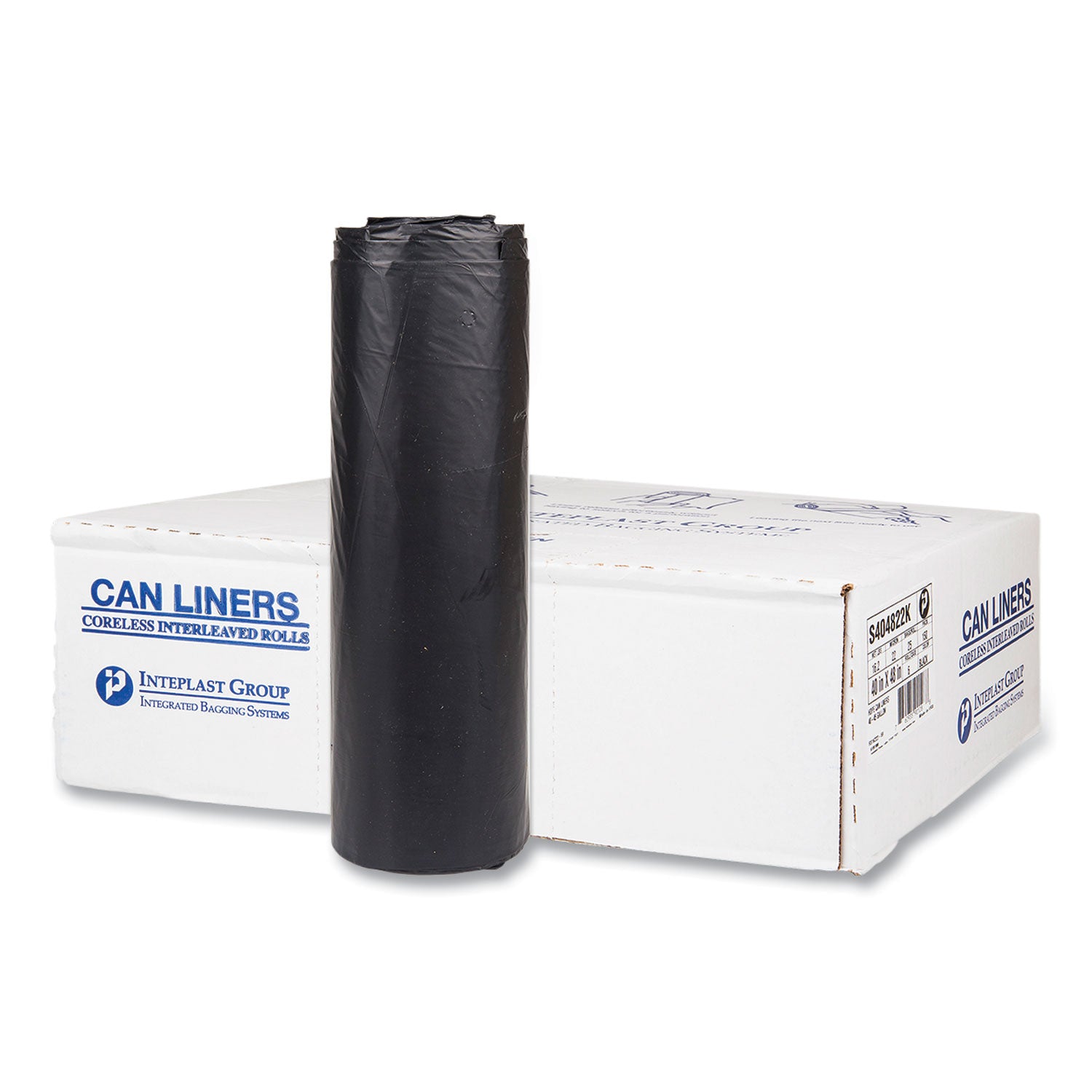 High-Density Commercial Can Liners, 45 gal, 22 mic, 40" x 48", Black, Interleaved Roll, 25 Bags/Roll, 6 Rolls/Carton