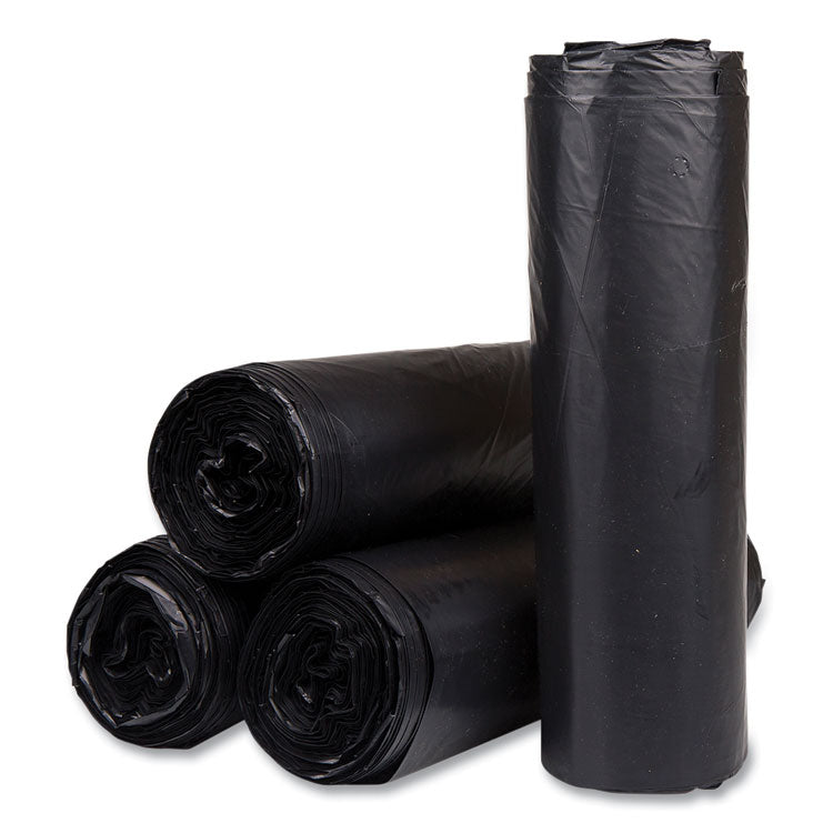 High-Density Commercial Can Liners, 45 gal, 22 mic, 40" x 48", Black, Interleaved Roll, 25 Bags/Roll, 6 Rolls/Carton