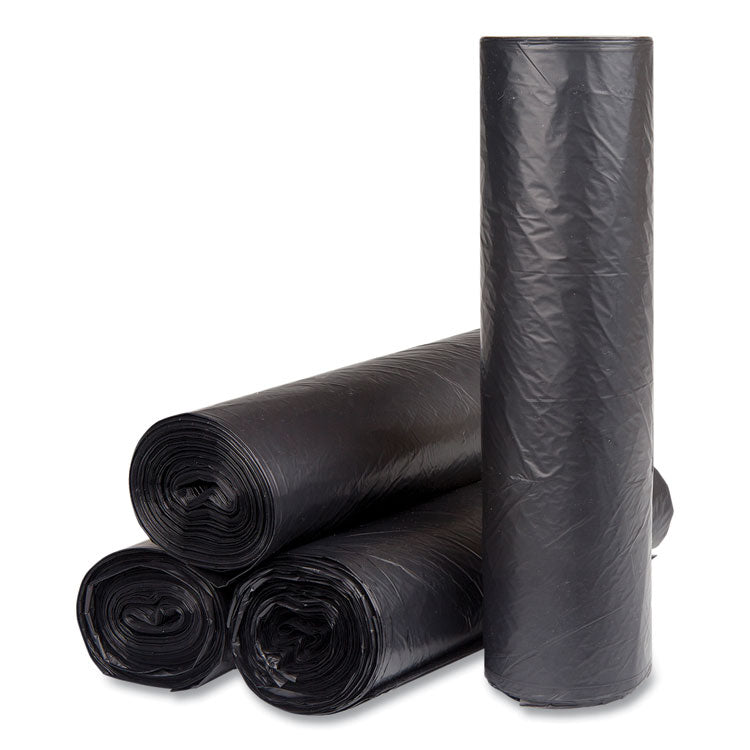 High-Density Commercial Can Liners, 56 gal, 16 mic, 43" x 48", Black, Interleaved Roll, 25 Bags/Roll, 8 Rolls/Carton