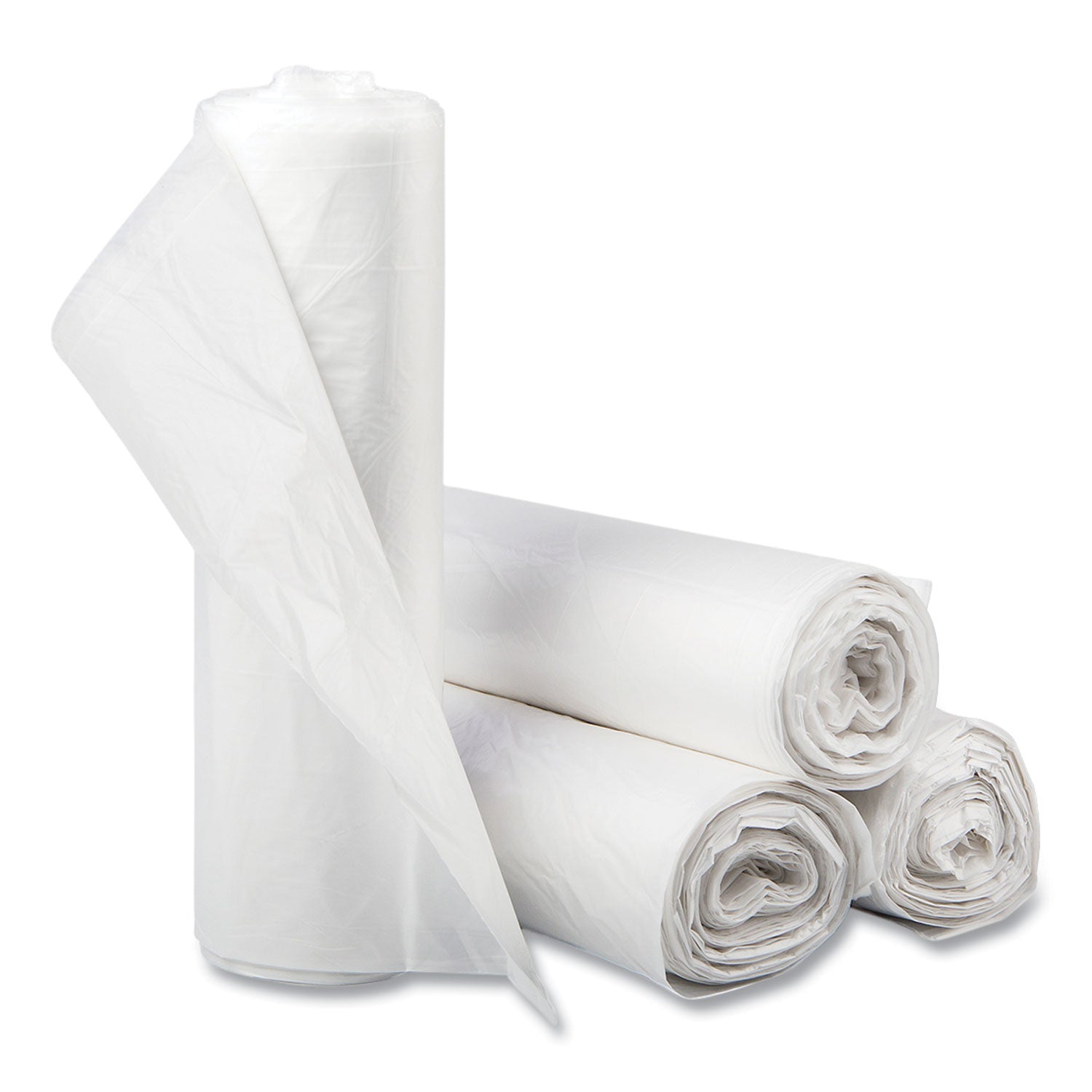 High-Density Commercial Can Liners, 56 gal, 16 mic, 43" x 48", Natural, Interleaved Roll, 25 Bags/Roll, 8 Rolls/Carton