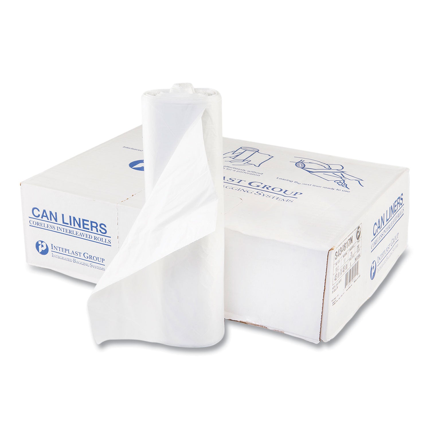 High-Density Commercial Can Liners, 56 gal, 17 mic, 43" x 48", Clear, Interleaved Roll, 25 Bags/Roll, 8 Rolls/Carton