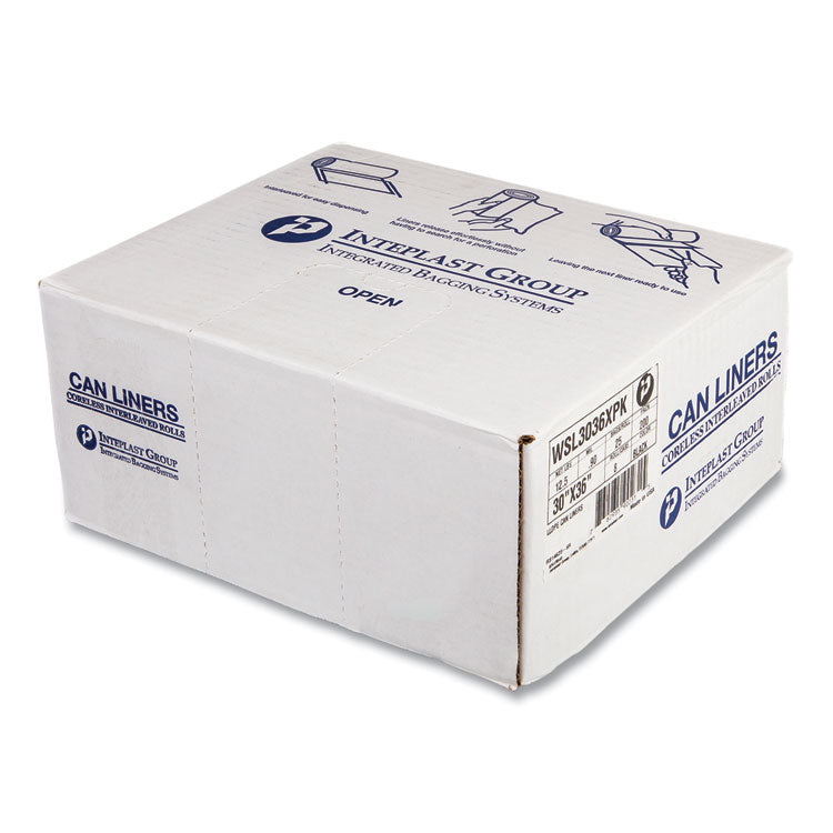 Low-Density Commercial Can Liners, 30 gal, 0.9 mil, 30" x 36", Black, Interleaved Roll, 25 Bags/Roll, 8 Rolls/Carton