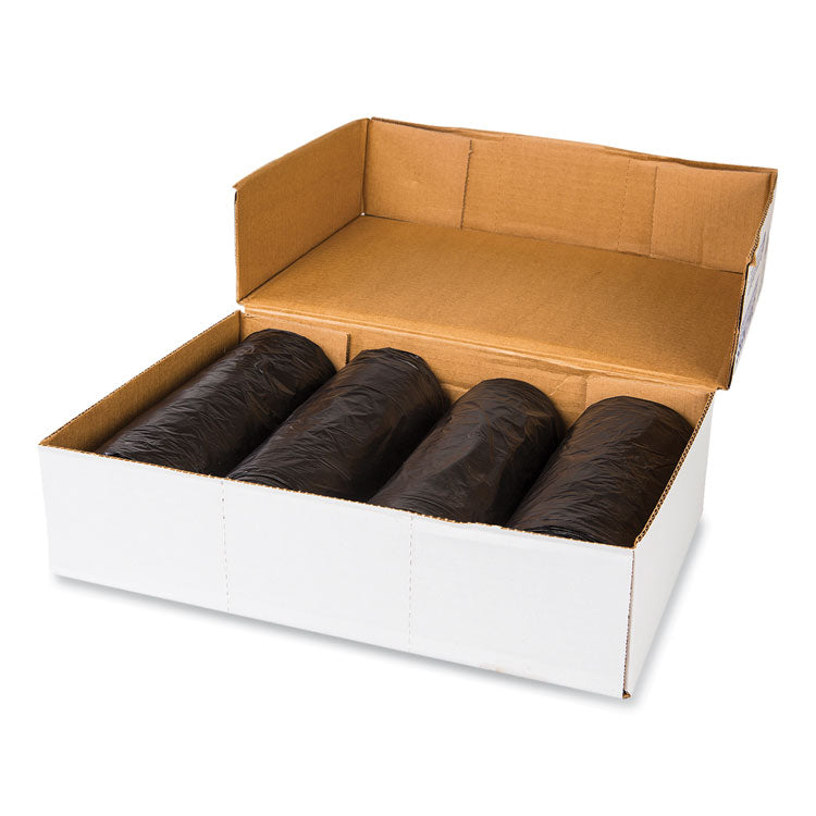 High-Density Commercial Can Liner Value Pack, 60 gal, 19 mic, 38" x 58", Black, Interleaved Roll, 25 Bags/Roll, 6 Rolls/CT