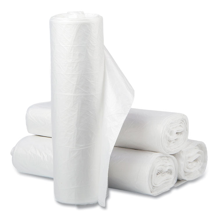 High-Density Commercial Can Liner Value Pack, 60 gal, 12 mic, 38" x 58", Clear, Interleaved Roll, 25 Bags/Roll, 8 Rolls/CT