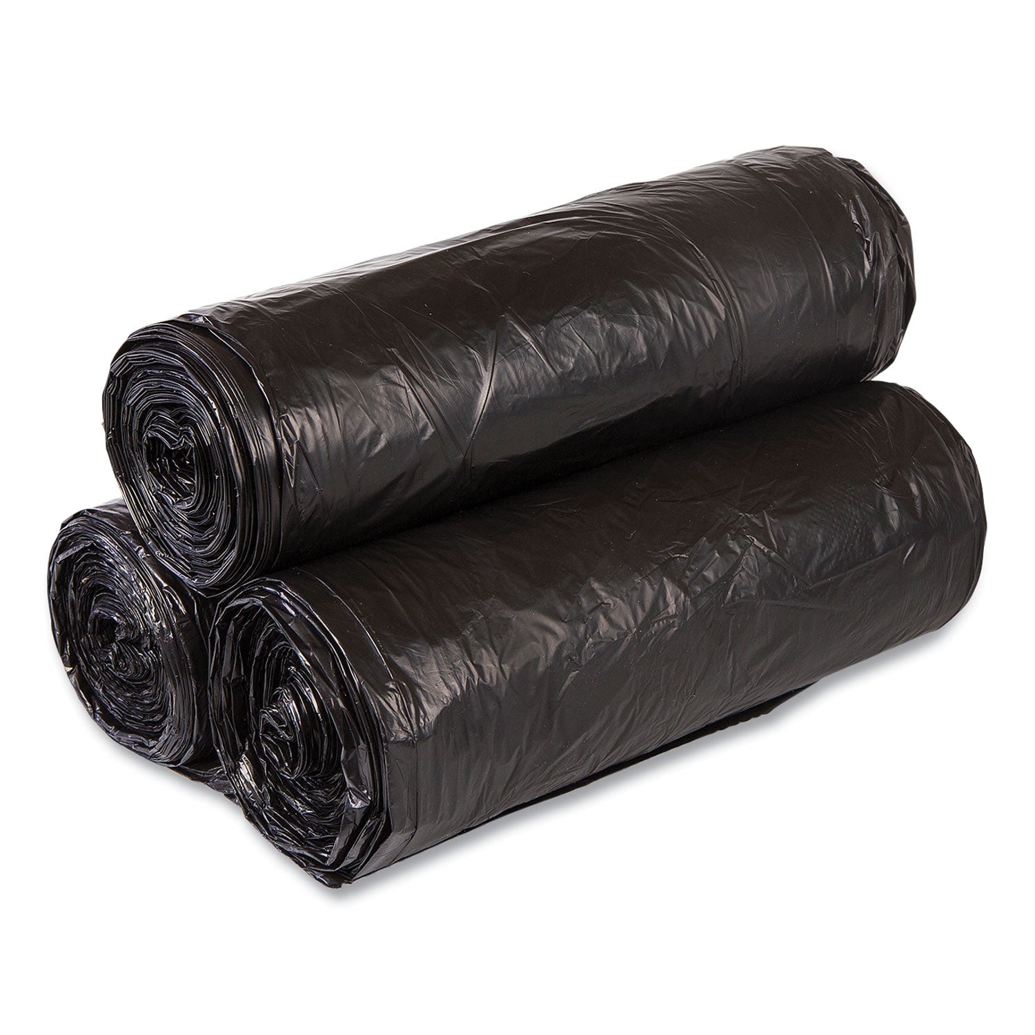 High-Density Commercial Can Liner Value Pack, 56 gal, 19 mic, 43" x 46", Black, Interleaved Roll, 25 Bags/Roll, 6 Rolls/CT