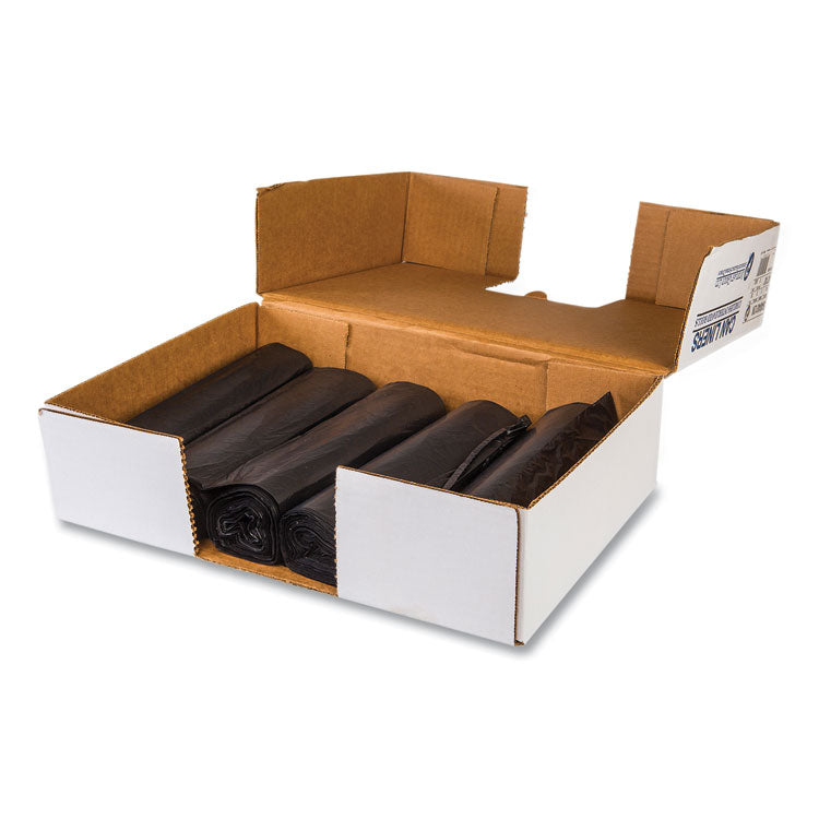 High-Density Commercial Can Liner Value Pack, 56 gal, 19 mic, 43" x 46", Black, Interleaved Roll, 25 Bags/Roll, 6 Rolls/CT