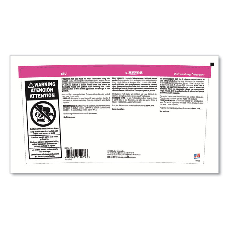 Symplicity Tilly Hand Dishwashing Detergent, Fresh Bouquet Scent, 5 gal Pail