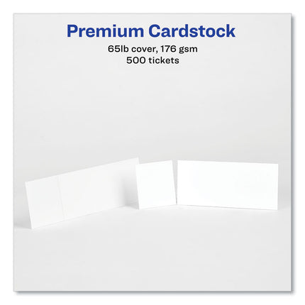 Printable Tickets with Tear-Away Stubs, 97 Bright, 65 lb Cover Weight, 8.5 x 11, White, 10 Tickets/Sheet, 50 Sheets/Pack