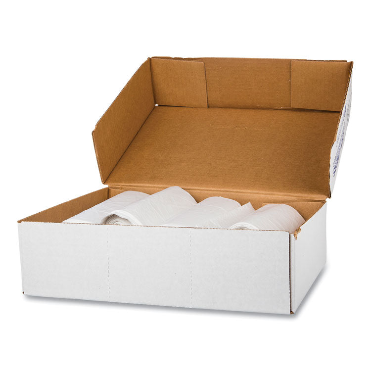 High-Density Commercial Can Liners, 10 gal, 5 mic, 24" x 24", Natural, Perforated Roll, 50 Bags/Roll, 20 Rolls/Carton