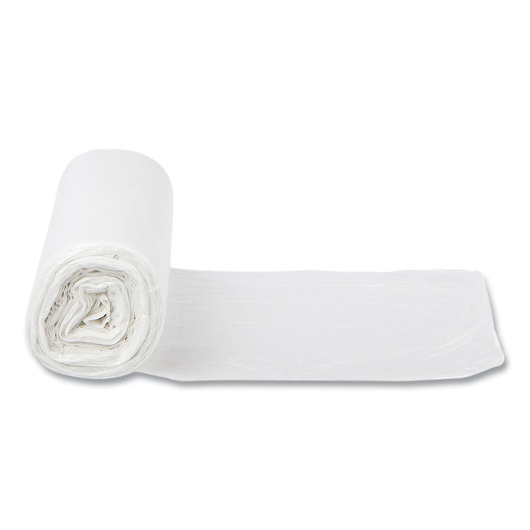 High-Density Commercial Can Liners, 10 gal, 5 mic, 24" x 24", Natural, Perforated Roll, 50 Bags/Roll, 20 Rolls/Carton