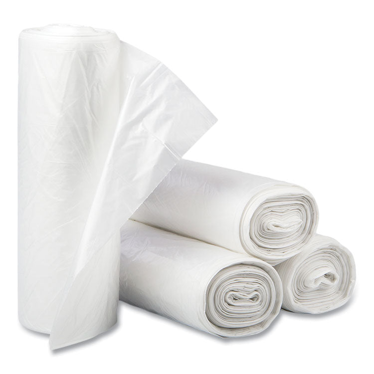 High-Density Commercial Can Liners, 30 gal, 13 mic, 30" x 37", Clear, Interleaved Roll, 25 Bags/Roll, 20 Rolls/Carton