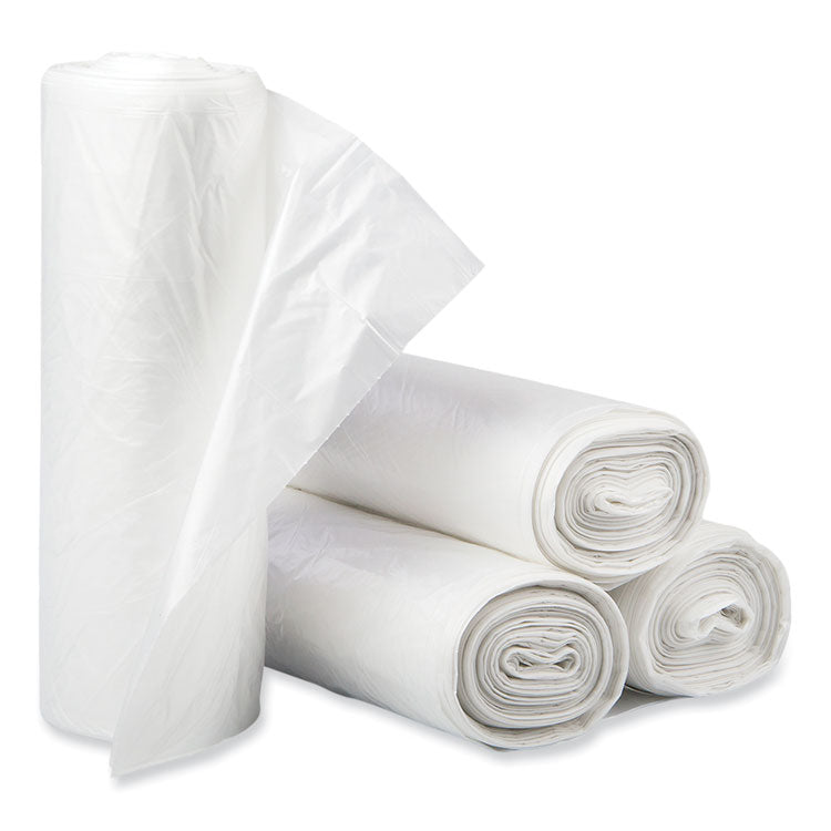 High-Density Commercial Can Liners, 30 gal, 16 mic, 30" x 37", Clear, Interleaved Roll, 25 Bags/Roll, 20 Rolls/Carton