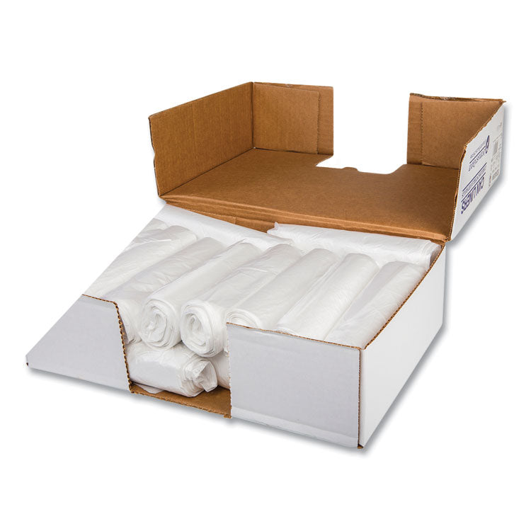 Low-Density Commercial Can Liners, 16 gal, 0.5 mil, 24" x 32", White, Interleaved Roll, 50 Bags/Roll, 10 Rolls/Carton