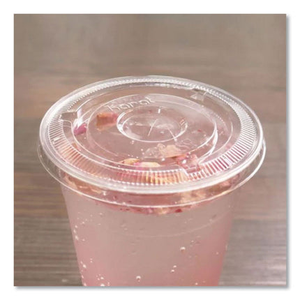 PET Lids, Flat with Straw Slot, Fits 12 oz to 24 oz Cold Cups, Plastic, Clear, 1,000/Carton