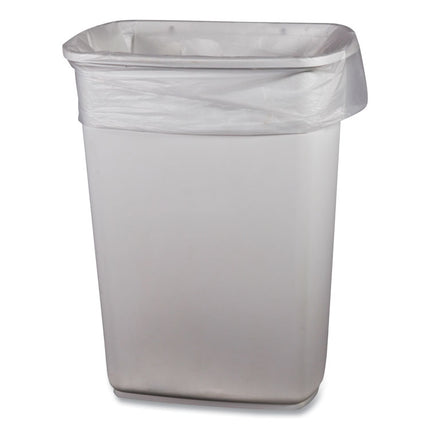Low-Density Waste Can Liners, 23 gal, 0.9 mil, 28" x 45", Clear, Perforated Roll, 25 Bags/Roll, 8 Rolls/Carton