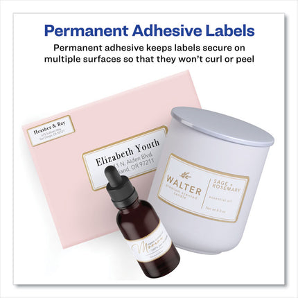 White Easy Peel Mailing Labels with Metallic Border, Inkjet/Laser Printers, 2 x 4, White, 10/Sheet, 10 Sheets/Pack