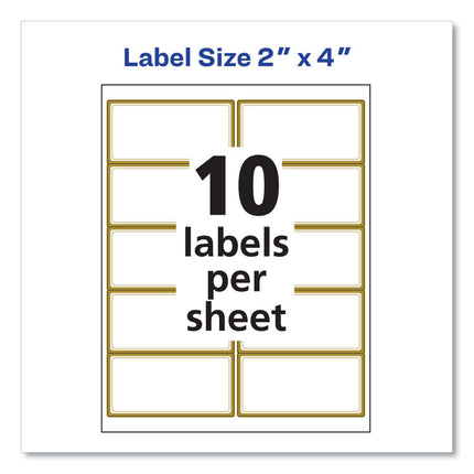 White Easy Peel Mailing Labels with Metallic Border, Inkjet/Laser Printers, 2 x 4, White, 10/Sheet, 10 Sheets/Pack