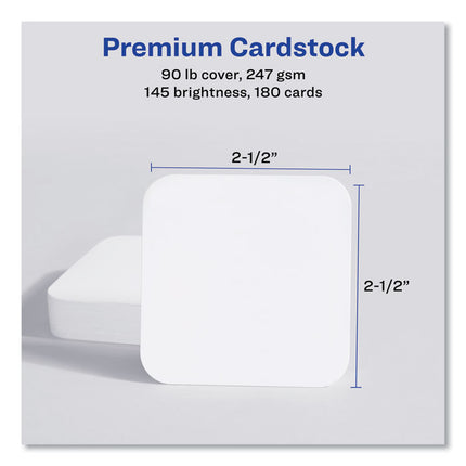 Square Clean Edge Cards with Sure Feed Technology, Laser, 2.5 x 2.5, White, 180 Cards, 9 Cards/Sheet, 20 Sheets/Pack