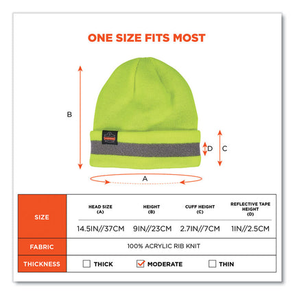 N-Ferno 6803 Reflective Rib Knit Winter Hat, One Size Fits Most, Lime