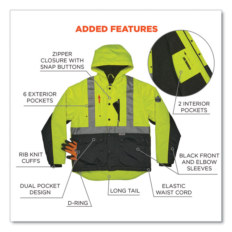GloWear 8275 Class 2 Heavy-Duty Hi-Vis Workwear Sherpa Lined Jacket, X-Large, Lime