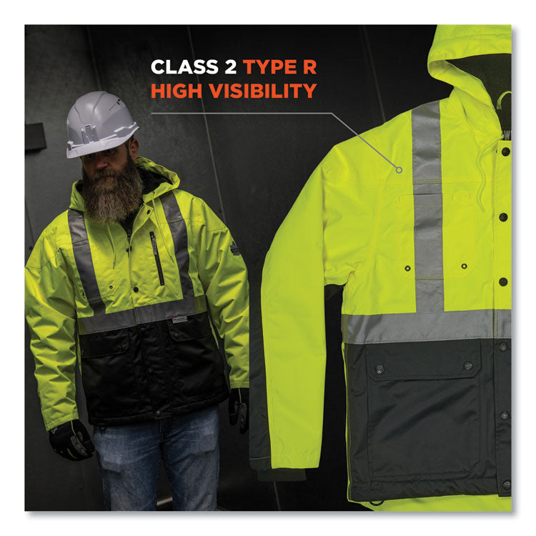 GloWear 8275 Class 2 Heavy-Duty Hi-Vis Workwear Sherpa Lined Jacket, Small, Lime
