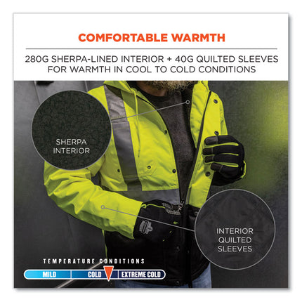 GloWear 8275 Class 2 Heavy-Duty Hi-Vis Workwear Sherpa Lined Jacket, Medium, Lime