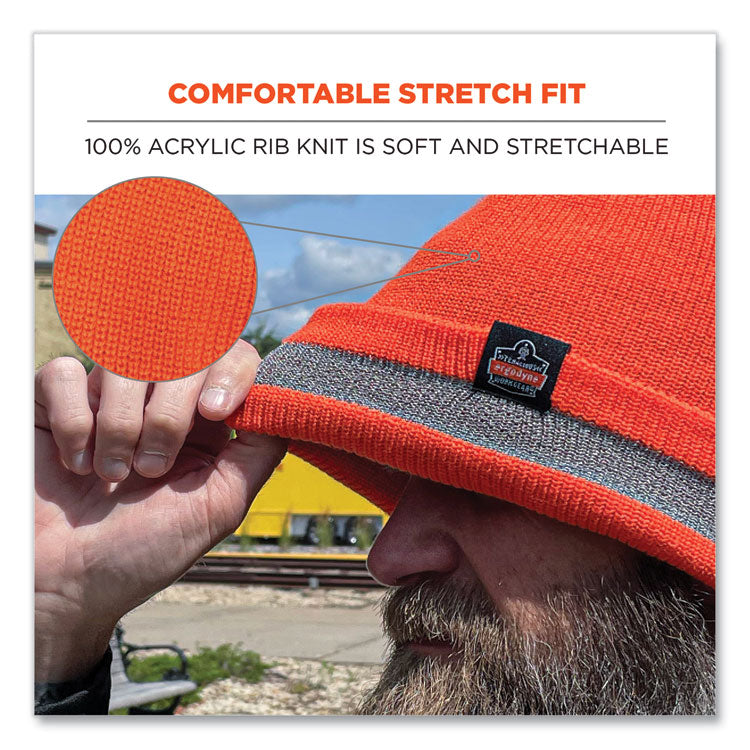 N-Ferno 6803 Reflective Rib Knit Winter Hat, One Size Fits Most, Orange